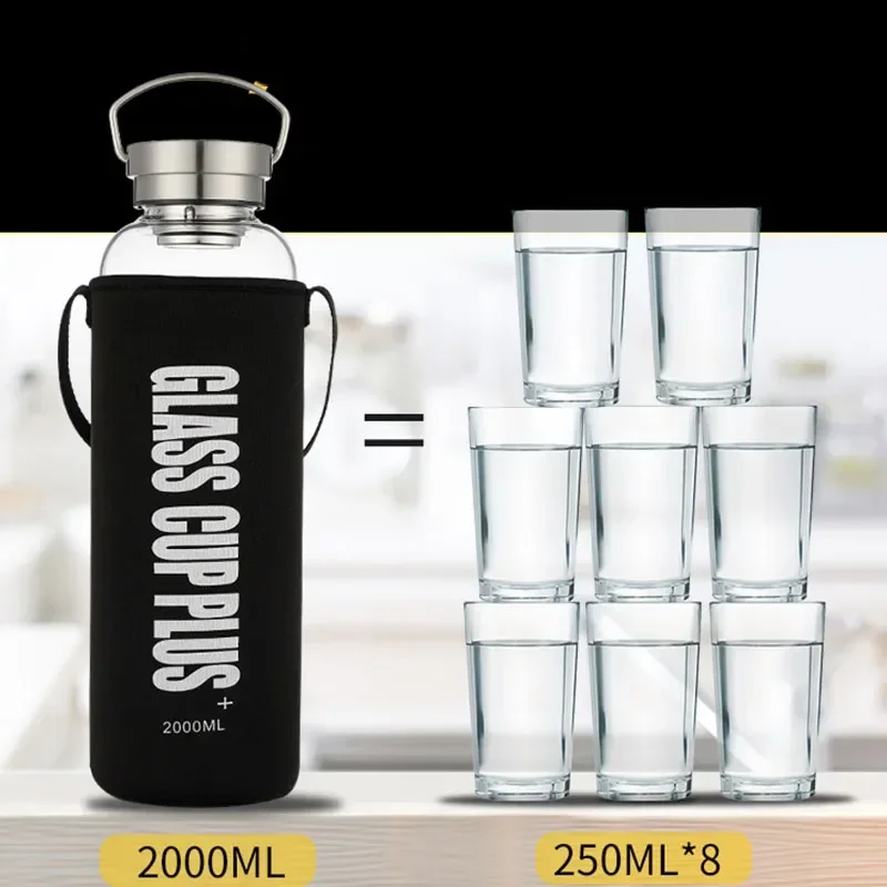 زجاجة ماء زجاجية سعة 2 لتر مع  - مراجعة Outdoor Sport Glass Water Bottle وسعره